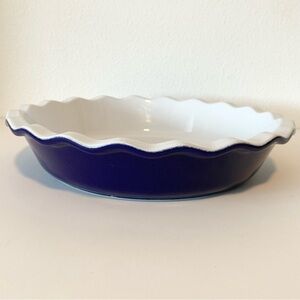 Emile Henry Cobalt Blue 10" Ruffled Pie Plate Baking Dish 31.26 12GG France